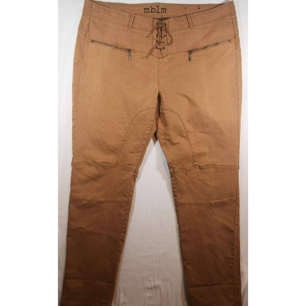 MBLM Meher Majri Brown Lace Up Moto Equestrian Skinny Pants Womens Size 4x